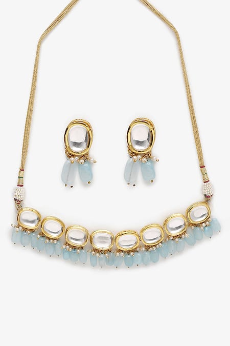 Buy_Ruby Raang_Gold Plated Beads Hand Embellished Choker Necklace_Online_at_Aza_Fashions