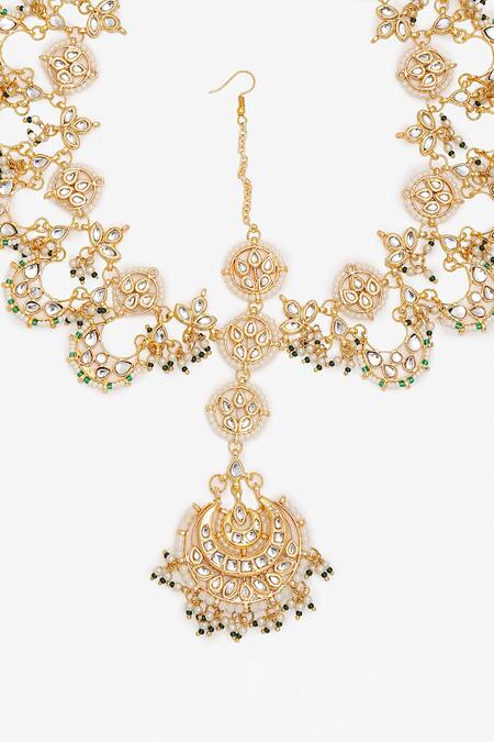 Shop Ruby Raang Gold Plated Hand Embellished Maharani Mathapatti Online at Aza Fashions Shop_Ruby Raang_Gold Plated Hand Embellished Maharani Mathapatti _Online_at_Aza_Fashions