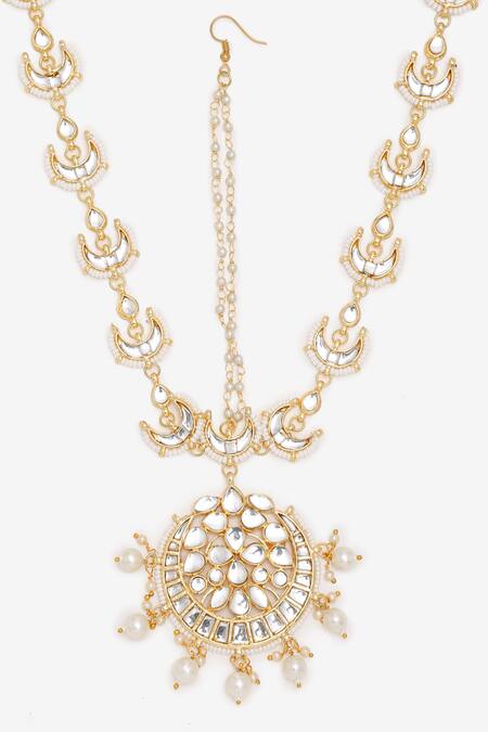 Buy Ruby Raang Gold Plated Kundan And Pearls Hand Embellished Mathapatti Online at Aza Fashions Buy_Ruby Raang_Gold Plated Kundan And Pearls Hand Embellished Mathapatti _Online_at_Aza_Fashions