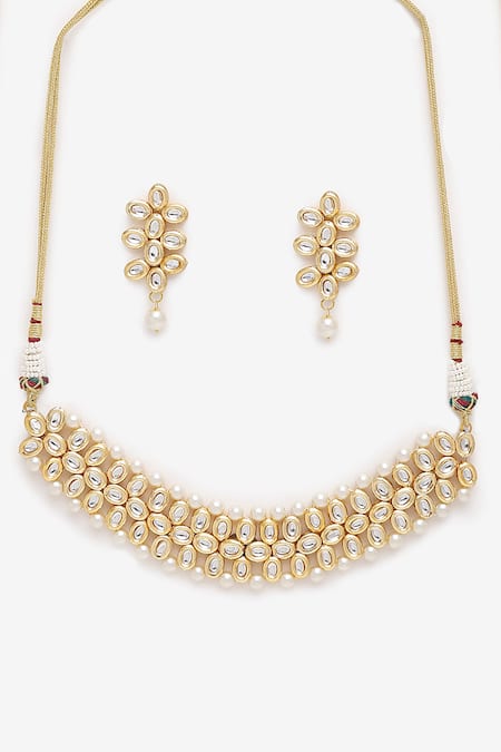 Buy Ruby Raang Gold Plated Pearls, Diamonds Hand Embellished Choker Necklace Set Online at Aza Fashions Buy_Ruby Raang_Gold Plated Pearls, Diamonds Hand Embellished Choker Necklace Set _Online_at_Aza_Fashions