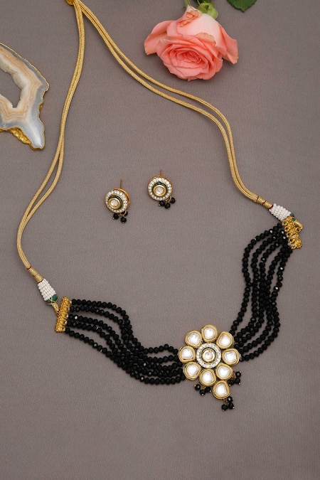 Shop Ruby Raang Black Beads Hand Embellished Choker Necklace Set at Aza Fashions Shop_Ruby Raang_Black Beads Hand Embellished Choker Necklace Set _at_Aza_Fashions