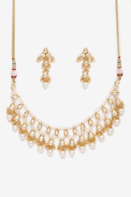 Ruby Raang_Gold Plated Pearls Embellished Choker Necklace Set_Online_at_Aza_Fashions