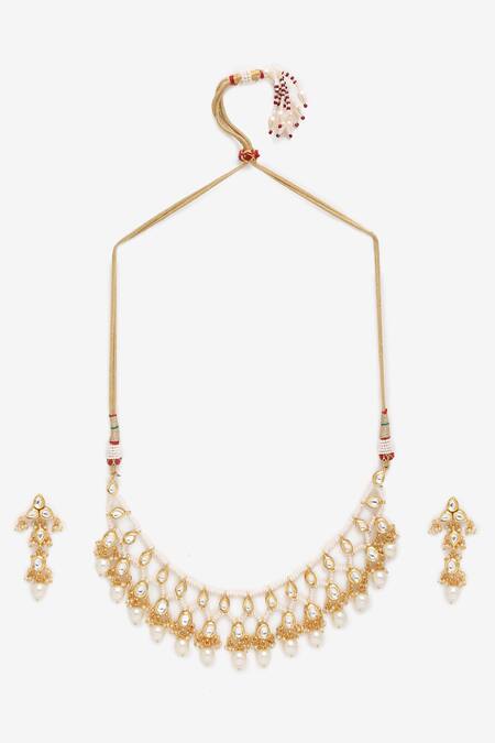 Buy_Ruby Raang_Gold Plated Pearls Embellished Choker Necklace Set_Online_at_Aza_Fashions