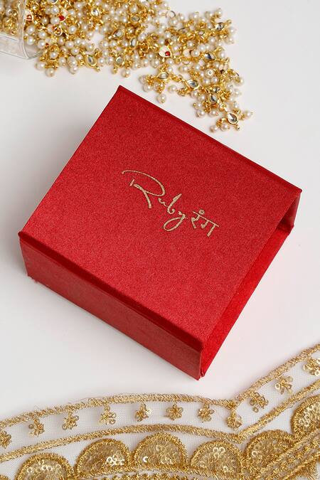 Ruby Raang_Gold Plated Pearls Embellished Choker Necklace Set_at_Aza_Fashions