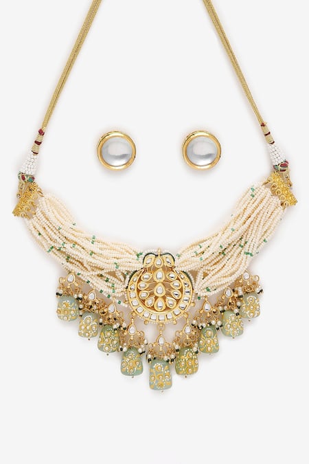 Buy Ruby Raang White Beads, Pearls Beaded Hand Embellished Choker Necklace Set Online at Aza Fashions Buy_Ruby Raang_White Beads, Pearls Beaded Hand Embellished Choker Necklace Set_Online_at_Aza_Fashions