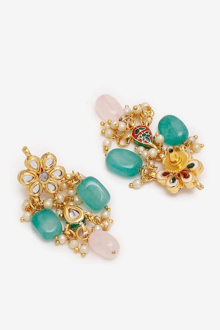 Ruby Raang Gold Plated Pearls, Beads Hand Embellished Long Pendant Necklace Set at Aza Fashions Ruby Raang_Gold Plated Pearls, Beads Hand Embellished Long Pendant Necklace Set _at_Aza_Fashions