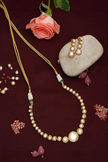 Ruby Raang Kundans Hand Embellished Choker Necklace Set 