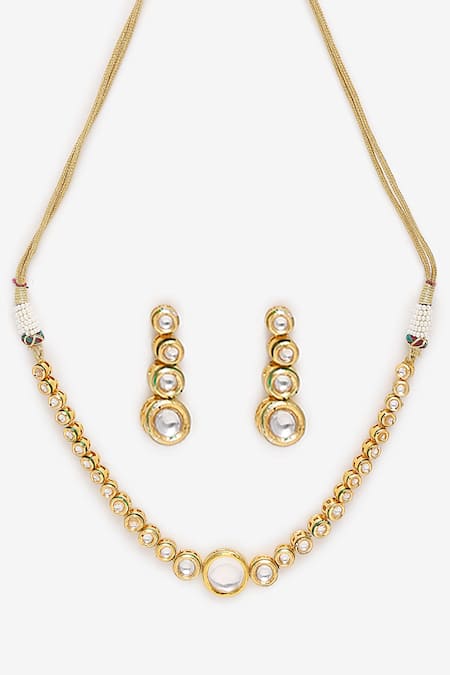 Ruby Raang_Gold Plated Diamonds, Stones Kundans Hand Embellished Choker Necklace Set _Online_at_Aza_Fashions