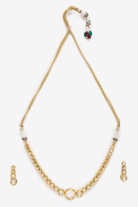 Shop_Ruby Raang_Gold Plated Diamonds, Stones Kundans Hand Embellished Choker Necklace Set _Online_at_Aza_Fashions