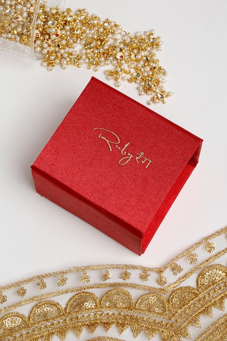 Shop_Ruby Raang_Gold Plated Diamonds, Stones Kundans Hand Embellished Choker Necklace Set 