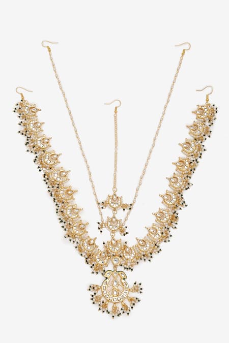 Shop Ruby Raang Gold Plated Kundan Hand Embellished Maharani Mathapatti at Aza Fashions Shop_Ruby Raang_Gold Plated Kundan Hand Embellished Maharani Mathapatti _at_Aza_Fashions