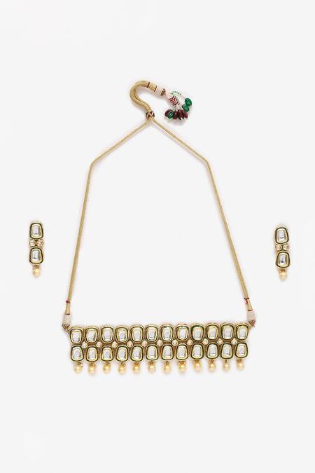 Buy_Ruby Raang_Gold Plated Diamonds, Stones Kundan Hand Work Choker Necklace Set _Online_at_Aza_Fashions