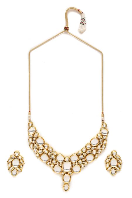 Ruby Raang Gold Plated Diamonds, Stones Kundan Cluster Necklace Set at Aza Fashions Ruby Raang_Gold Plated Diamonds, Stones Kundan Cluster Necklace Set _at_Aza_Fashions