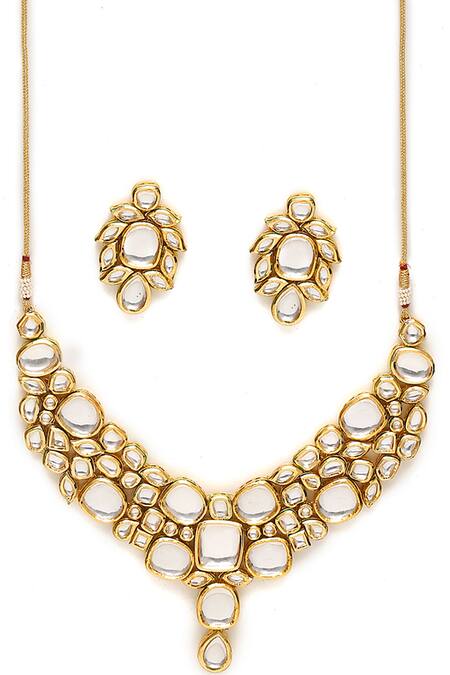 Buy Ruby Raang Gold Plated Diamonds, Stones Kundan Cluster Necklace Set Buy_Ruby Raang_Gold Plated Diamonds, Stones Kundan Cluster Necklace Set