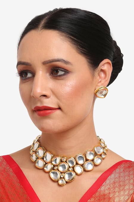 Ruby Raang Clustered Kundan Necklace Set 