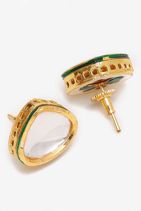 Ruby Raang_Gold Plated Imitation Diamonds Clustered Kundan Necklace Set _Online_at_Aza_Fashions