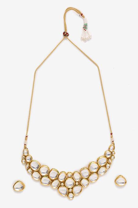 Buy_Ruby Raang_Gold Plated Imitation Diamonds Clustered Kundan Necklace Set _Online_at_Aza_Fashions