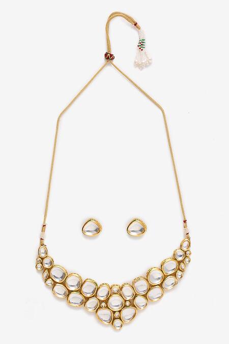 Shop_Ruby Raang_Gold Plated Imitation Diamonds Clustered Kundan Necklace Set _Online_at_Aza_Fashions