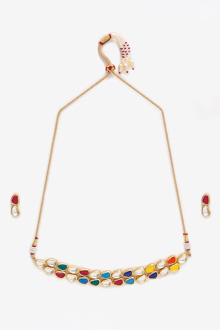 Shop_Ruby Raang_Multi Color Stones Kundan Studded Choker Set _Online_at_Aza_Fashions