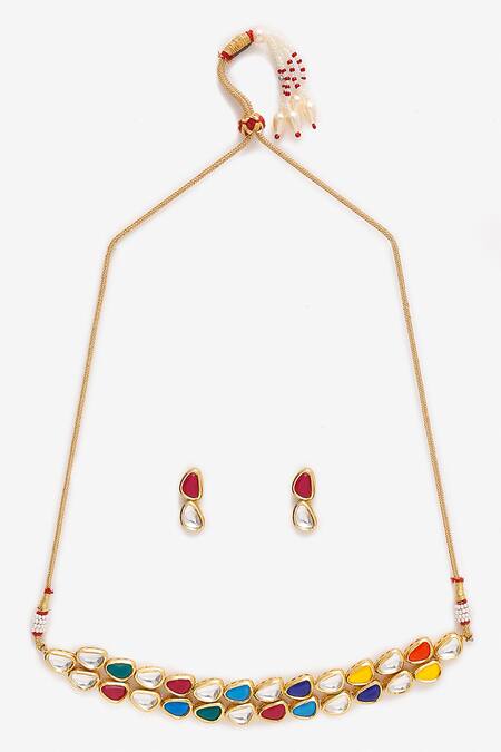 Ruby Raang_Multi Color Stones Kundan Studded Choker Set _at_Aza_Fashions