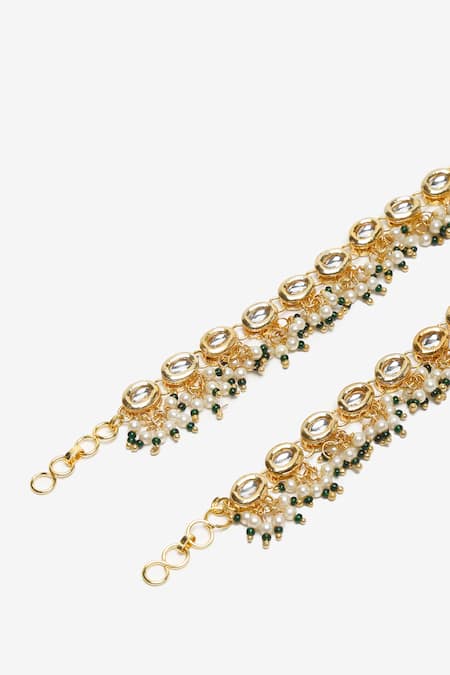Buy_Ruby Raang_Gold Plated Pearls Kundan Tasselled Payals- Set Of 2 _Online_at_Aza_Fashions