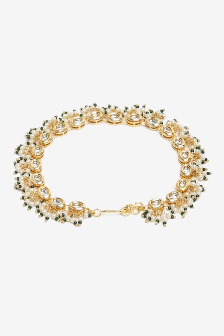 Ruby Raang_Gold Plated Pearls Kundan Tasselled Payals- Set Of 2 _at_Aza_Fashions