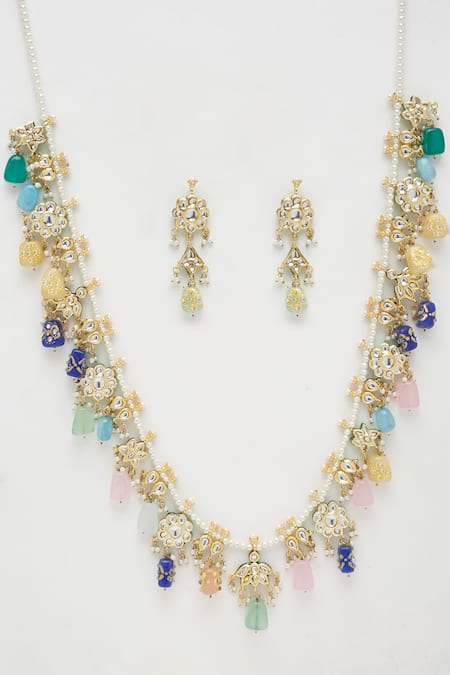 Buy Ruby Raang Multi Color Beads, Diamonds Kundan Embellished Long Necklace Set Online at Aza Fashions Buy_Ruby Raang_Multi Color Beads, Diamonds Kundan Embellished Long Necklace Set _Online_at_Aza_Fashions