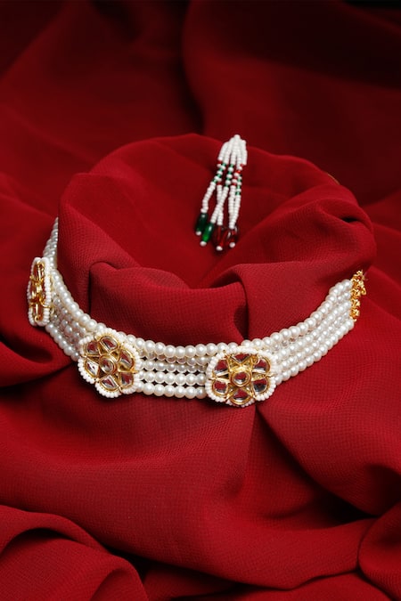 Shop Ruby Raang Gold Plated Pearl Embellished Choker at Aza Fashions Shop_Ruby Raang_Gold Plated Pearl Embellished Choker _at_Aza_Fashions
