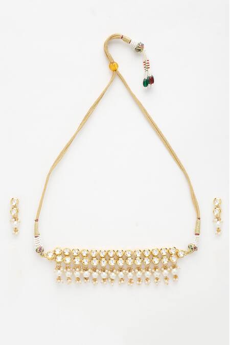 Buy Ruby Raang Gold Plated Beads, Diamonds, Stones Kundan Embellished Choker Set Online at Aza Fashions Buy_Ruby Raang_Gold Plated Beads, Diamonds, Stones Kundan Embellished Choker Set _Online_at_Aza_Fashions