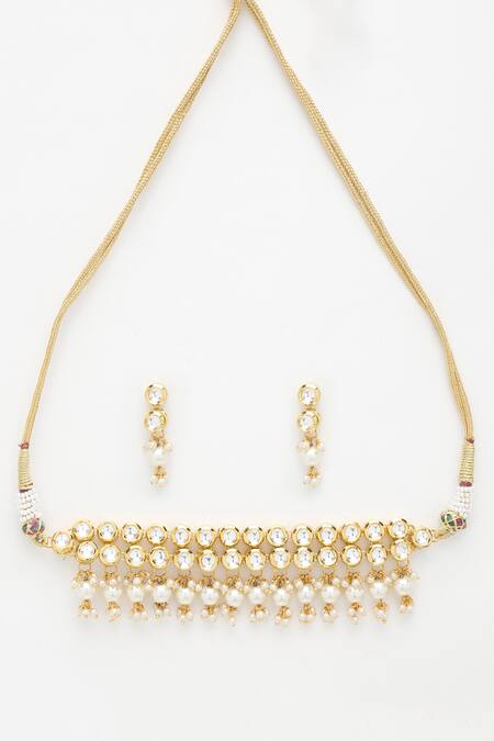 Shop Ruby Raang Gold Plated Beads, Diamonds, Stones Kundan Embellished Choker Set Online at Aza Fashions Shop_Ruby Raang_Gold Plated Beads, Diamonds, Stones Kundan Embellished Choker Set _Online_at_Aza_Fashions
