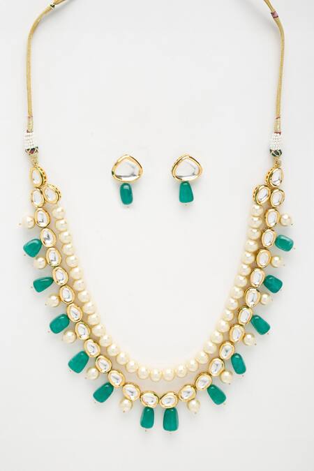 Buy Ruby Raang Green Stones, Diamonds Long Layered Kundan And Earrings Set Online at Aza Fashions Buy_Ruby Raang_Green Stones, Diamonds Long Layered Kundan And Earrings Set _Online_at_Aza_Fashions