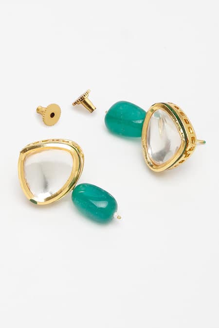 Shop Ruby Raang Green Stones, Diamonds Long Layered Kundan And Earrings Set Online at Aza Fashions Shop_Ruby Raang_Green Stones, Diamonds Long Layered Kundan And Earrings Set _Online_at_Aza_Fashions