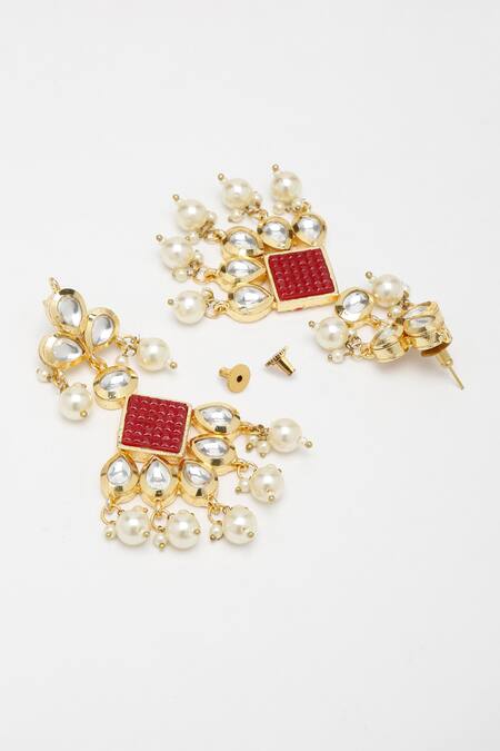 Shop Ruby Raang Red Stones Geometric Embellished Kundan Necklace Set Online at Aza Fashions Shop_Ruby Raang_Red Stones Geometric Embellished Kundan Necklace Set _Online_at_Aza_Fashions