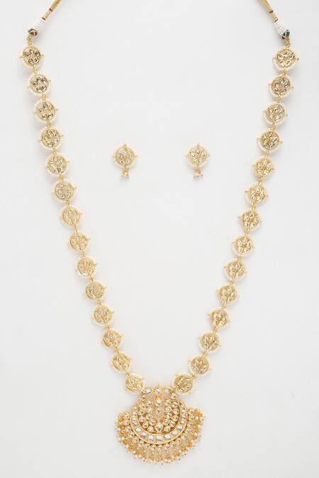 Buy Ruby Raang Gold Plated Beads, Diamonds Kundan Chaand Pendant Long Necklace Set Online at Aza Fashions Buy_Ruby Raang_Gold Plated Beads, Diamonds Kundan Chaand Pendant Long Necklace Set _Online_at_Aza_Fashions