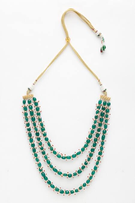 Ruby Raang Green Triple Layered Stone Embellished Necklace Online at Aza Fashions Ruby Raang_Green Triple Layered Stone Embellished Necklace _Online_at_Aza_Fashions