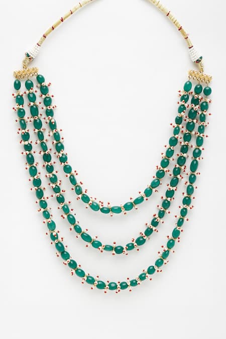 Buy Ruby Raang Green Triple Layered Stone Embellished Necklace Online at Aza Fashions Buy_Ruby Raang_Green Triple Layered Stone Embellished Necklace _Online_at_Aza_Fashions