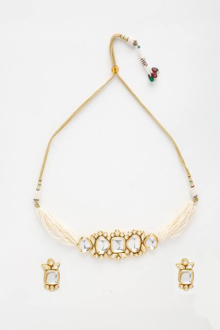 Ruby Raang Gold Plated Beads Kundan Studded Choker Set Online at Aza Fashions Ruby Raang_Gold Plated Beads Kundan Studded Choker Set _Online_at_Aza_Fashions