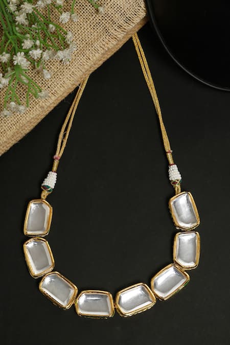 Shop Ruby Raang Gold Plated Kundan Stone Embellished Necklace at Aza Fashions Shop_Ruby Raang_Gold Plated Kundan Stone Embellished Necklace _at_Aza_Fashions