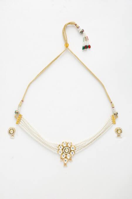 Buy Ruby Raang White Pearls, Stones Layered String Necklace Set Online at Aza Fashions Buy_Ruby Raang_White Pearls, Stones Layered String Necklace Set _Online_at_Aza_Fashions