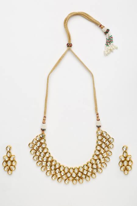 Ruby Raang_Gold Plated Gota Patti, Stones Kundan Embellished Choker Set _Online_at_Aza_Fashions