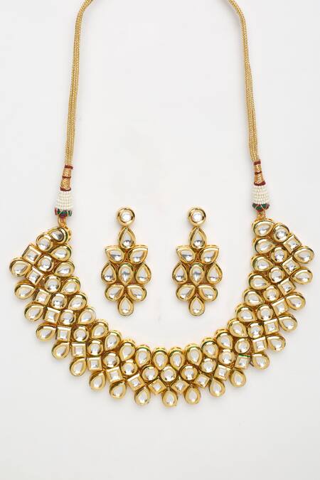 Buy_Ruby Raang_Gold Plated Gota Patti, Stones Kundan Embellished Choker Set _Online_at_Aza_Fashions