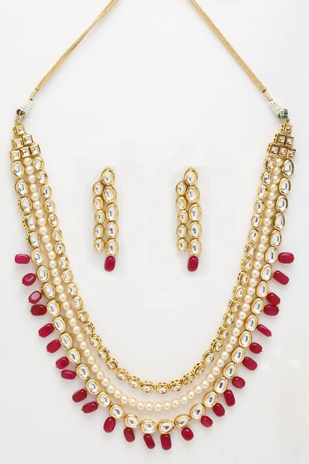 Buy Ruby Raang Maroon Beads, Stones, Diamonds Long Kundan Layered Necklace Set Online at Aza Fashions Buy_Ruby Raang_Maroon Beads, Stones, Diamonds Long Kundan Layered Necklace Set _Online_at_Aza_Fashions