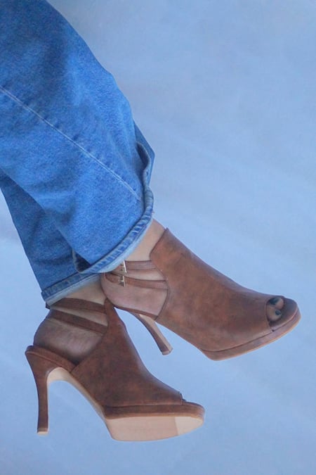 Shradha Hedau Footwear Couture Tan Peeptoe Heels with Double Straps 