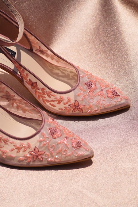 Shradha Hedau Footwear Couture_Purple Cutdana Lia Floral Embellished Heels _at_Aza_Fashions