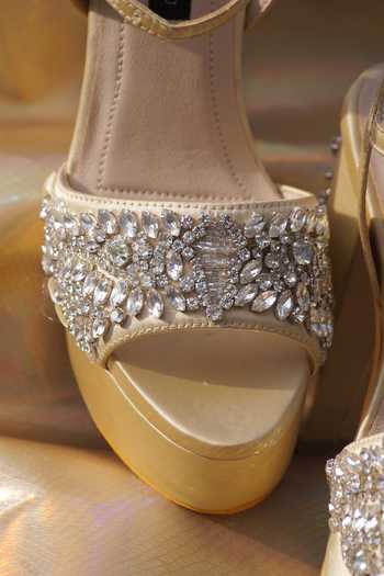 Shradha Hedau Footwear Couture_Gold Crystals, Stones Evelyn And Embellished Block Heels _Online_at_Aza_Fashions