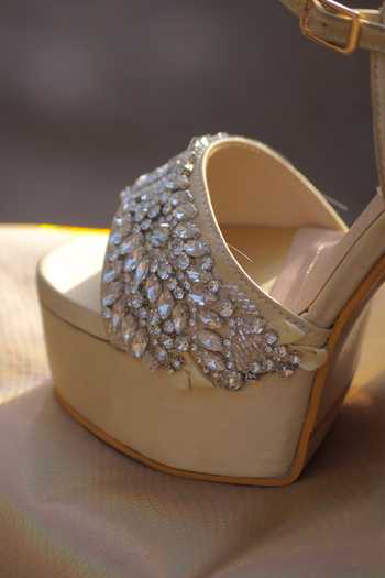 Shradha Hedau Footwear Couture_Gold Crystals, Stones Evelyn And Embellished Block Heels _at_Aza_Fashions