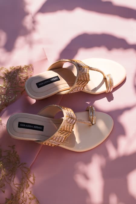Shradha Hedau Footwear Couture Beige Cutdana Adira Embellished Kolhapuri Wedges 