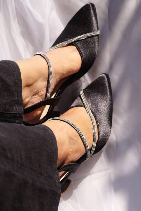Shop Shradha Hedau Footwear Couture Black Diamond Liara Satin Embellished Pyramid Heels Online at Aza Fashions Shop_Shradha Hedau Footwear Couture_Black Diamond Liara Satin Embellished Pyramid Heels _Online_at_Aza_Fashions