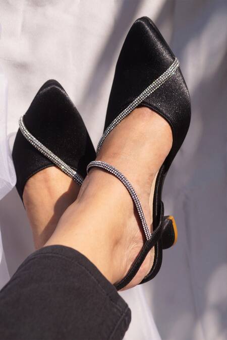 Shradha Hedau Footwear Couture Black Diamond Liara Satin Embellished Pyramid Heels at Aza Fashions Shradha Hedau Footwear Couture_Black Diamond Liara Satin Embellished Pyramid Heels _at_Aza_Fashions