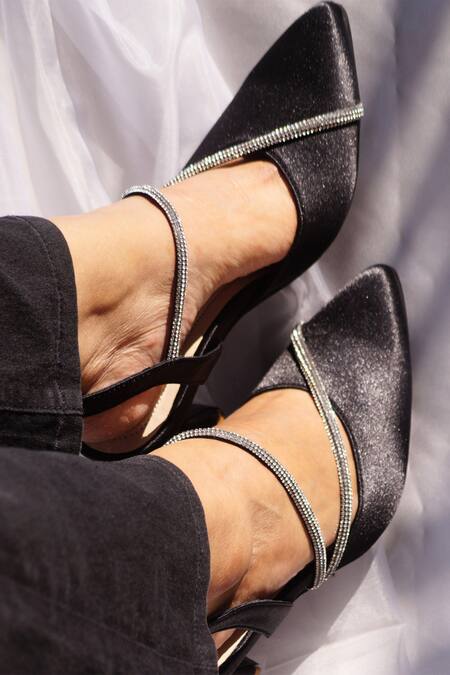 Buy Shradha Hedau Footwear Couture Black Diamond Liara Satin Embellished Pyramid Heels Buy_Shradha Hedau Footwear Couture_Black Diamond Liara Satin Embellished Pyramid Heels